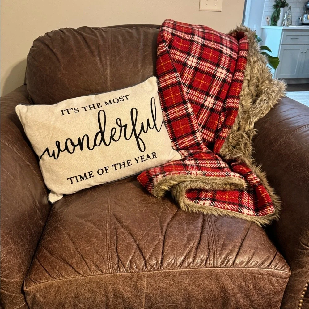 Pottery Barn Reversible Holiday Plaid Throw with Faux Fur Back
